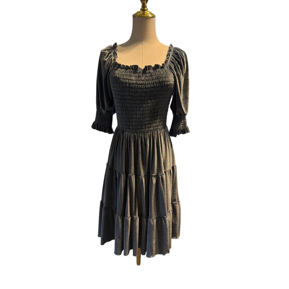 Baltic Born Bliss Smocked Velvet Dress. Dusty Blue. Size Medium